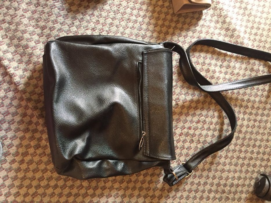 Сатенена чанта ,черна кожена чанта и дамско портмоне