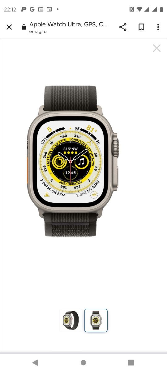 Apple Watch Ultra, GPS, Cellular, Carcasa Titanium 49mm, Black/Gray