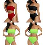 Costum de baie S, fără bretele cu talie înaltă cu bandă din două piese