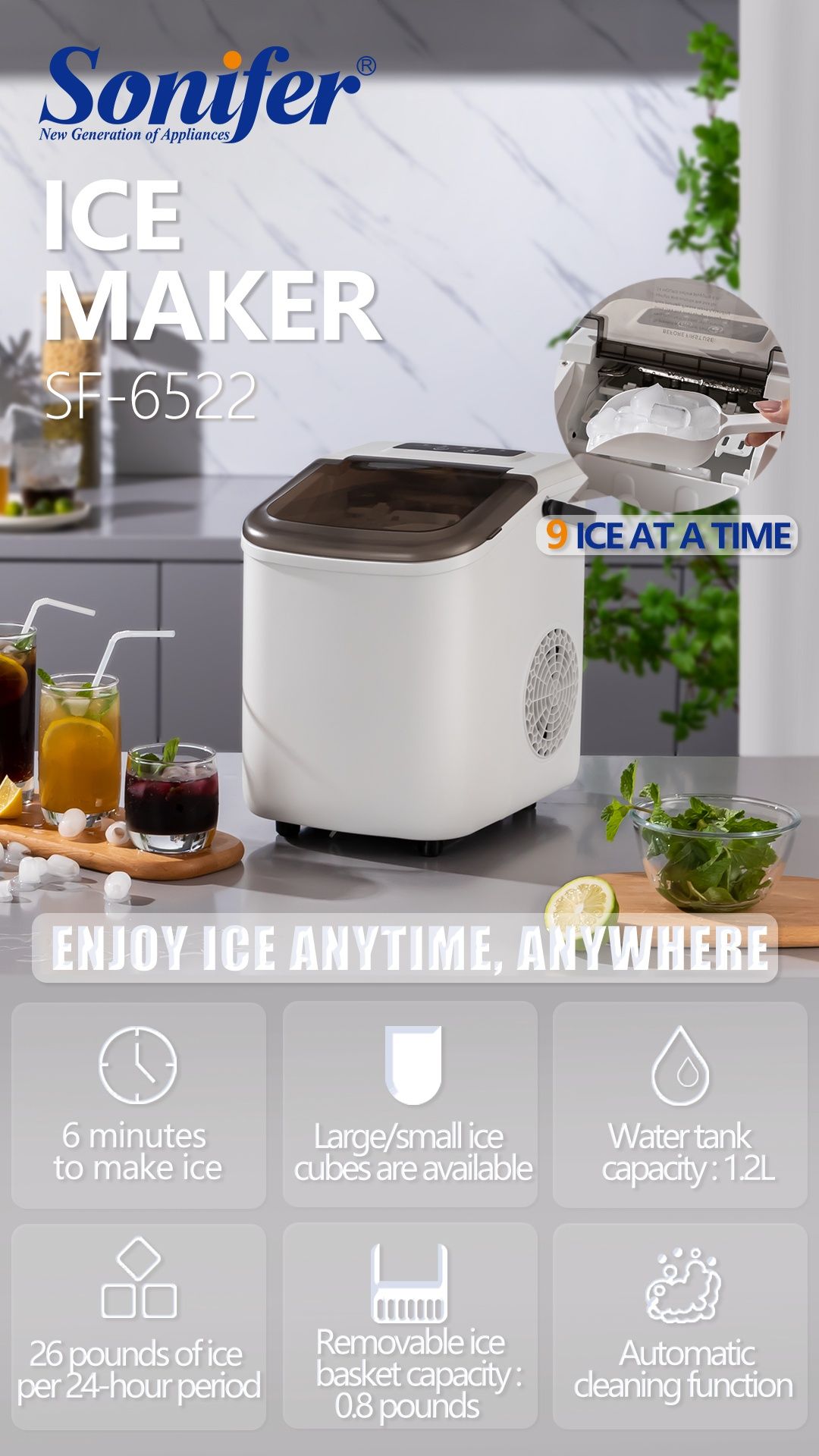 Ледогенератор, icemaker machine, muz mashinasi SONIFER SF-6522 ORGINAL