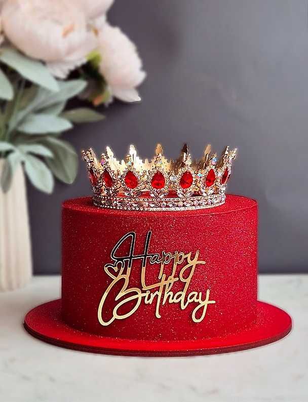 Корона с красными кристаллами. Подходит для торта (Glitter Cake)