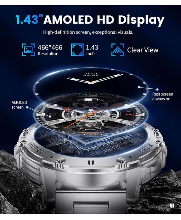 Foxbox LIGE Smartwatch Ceas barbati 1.43 inch argintiu