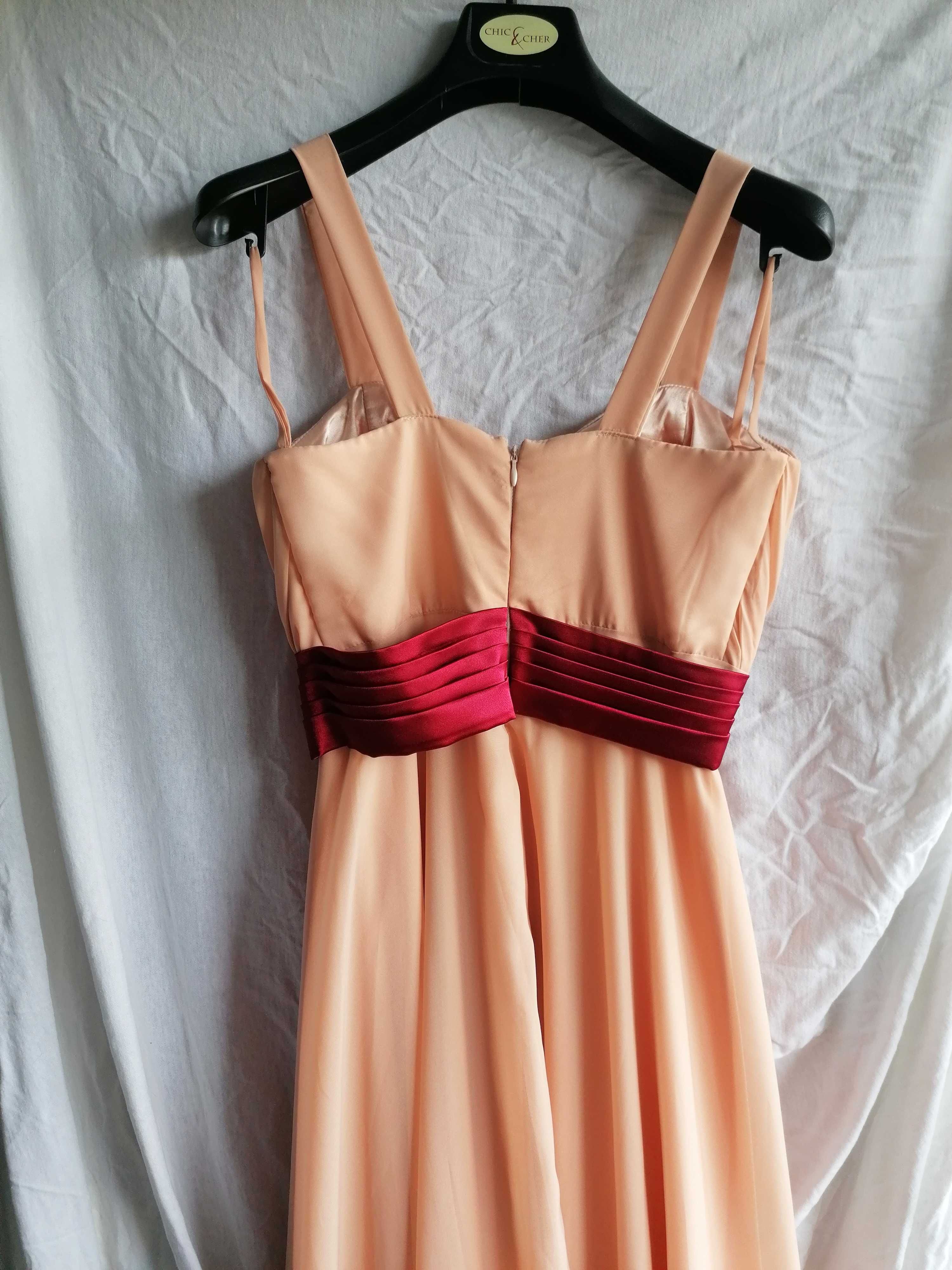 Rochie lungă elegantă roz-portocaliu