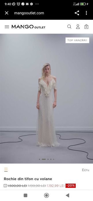 Rochie de seara ecru ediție limitată Mango, măsura L (potrivită și M)