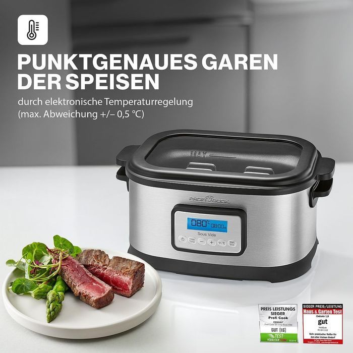 Multicooker, Profi Cook, Sous-vide, 520 W, LCD, 8.5 l, Negru/Argintiu