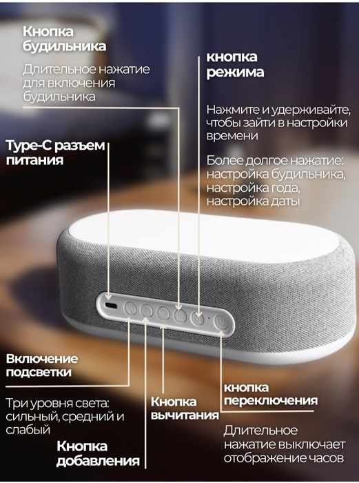 Электронные настольные часы, беспроводная зарядка,подсветка,термометр