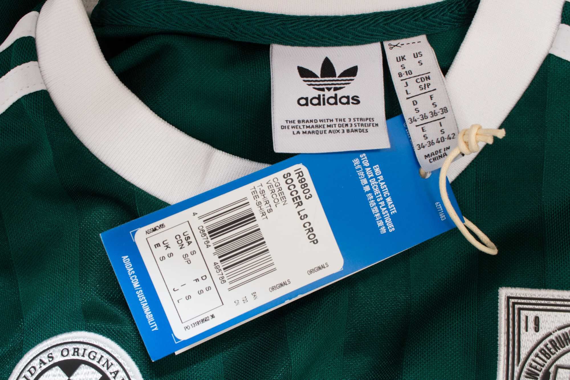 Adidas Originals дамска кроп блуза с дълъг ръкав зелена crop tee S