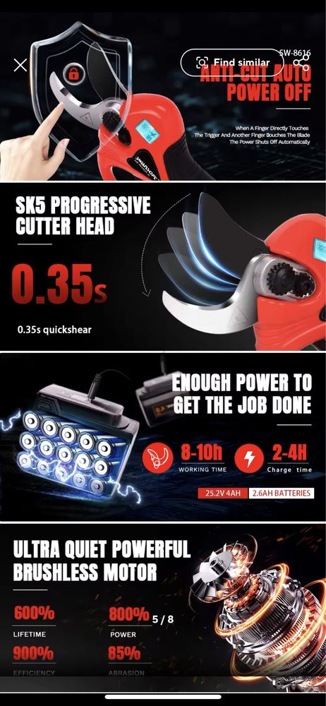 Професионални Акумулаторни ножици за лозя Swansoft 36mm