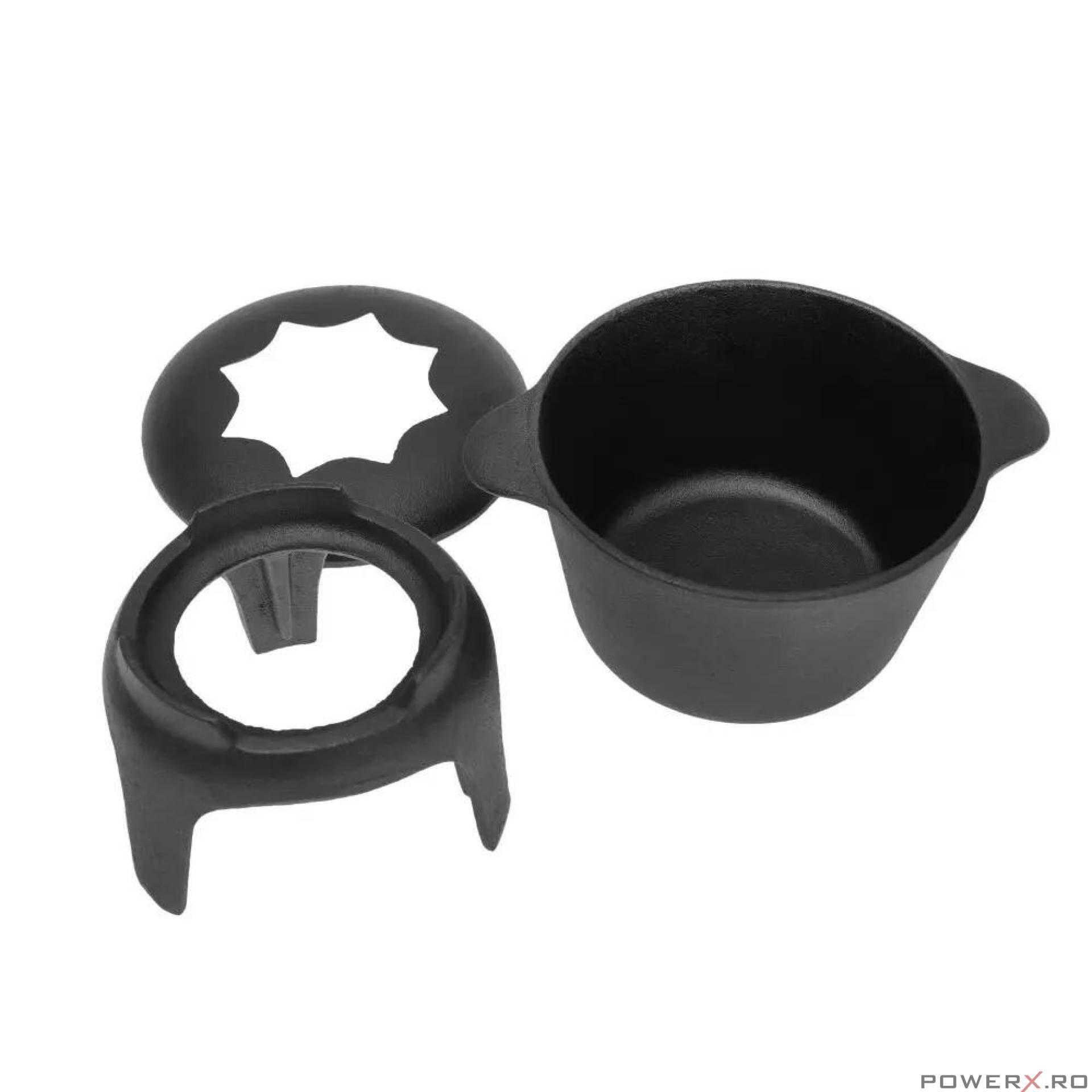 Set fondue, pentru branzeturi, ciocolata, cu 6 furculite, din fonta,