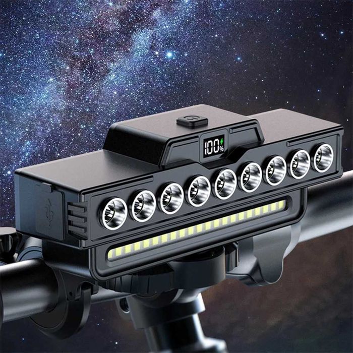 Ултра ярка 9 LED + 21 SMD светлина за велосипед, Фар, Клаксон, Батерия