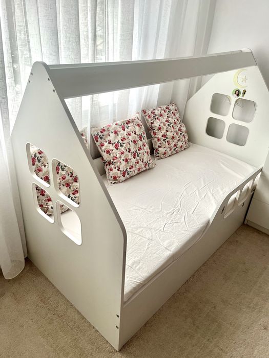 VAND PAT casuta alb lucios+somiera+saltea