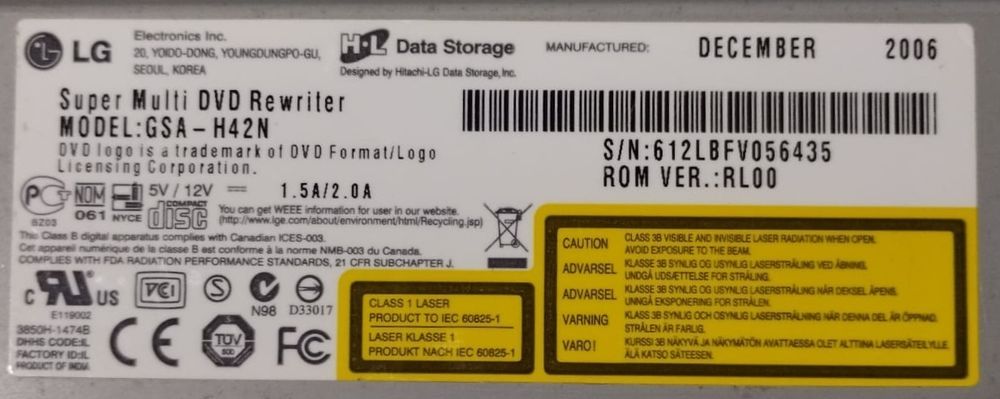 Unitate optică LG DVD-Rewriter Super Multi, IDE, model GSA-H10N