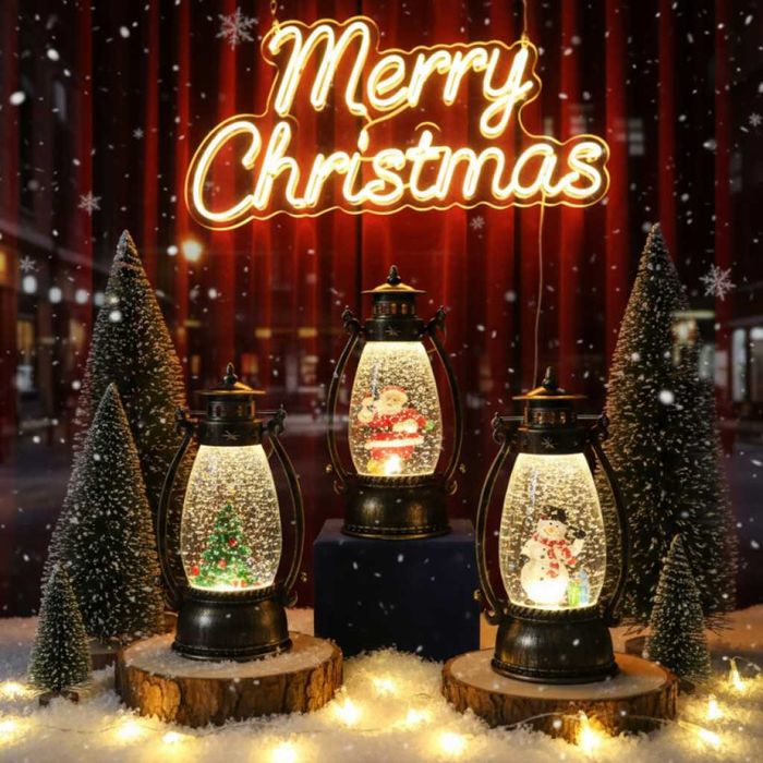Ретро LED коледен фенер с падащ сняг