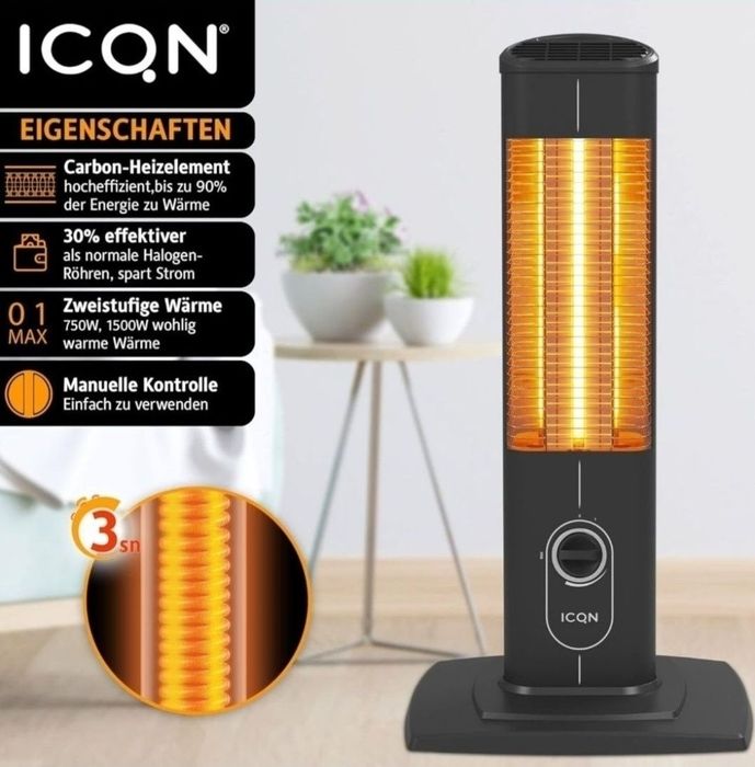 Încălzitor cu suport ICQN cu telecomandă | 2300 wați | Infraroșu | 

Î
