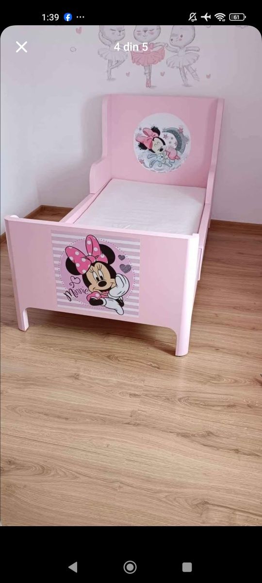 Pat pentru fetițe cu Minnie Mouse + Saltea IKEA INNERLIG
