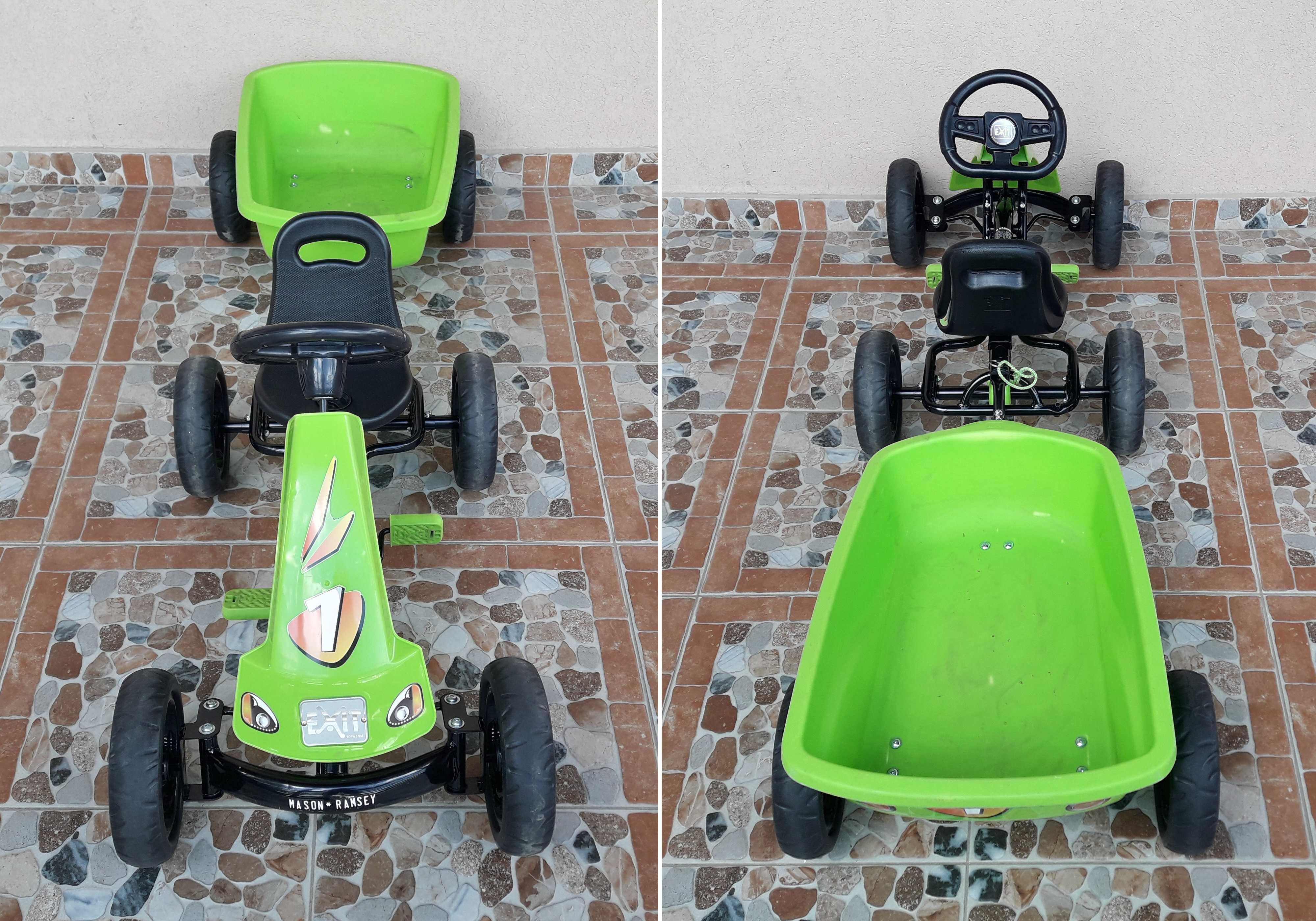 Cart (Kart) cu pedale pentru copii Exit Foxy, remorcă  – verde