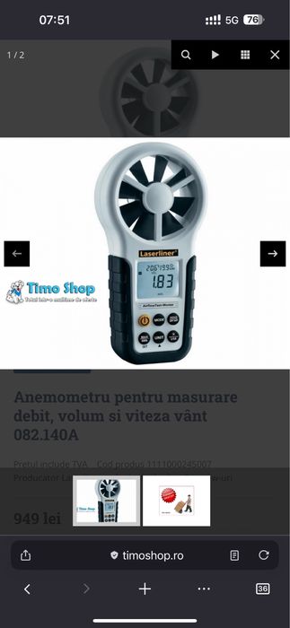 Anemometru pentru masurare debit, volum si viteza vânt 082.140A