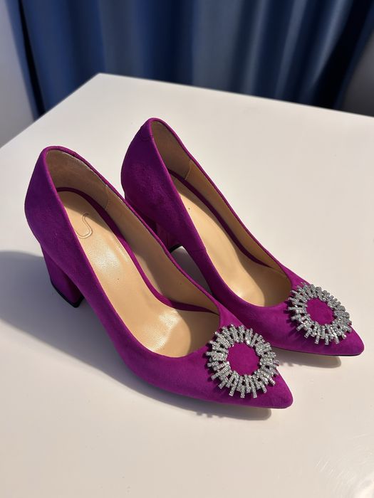 Pantofi fuchsia cu toc gros