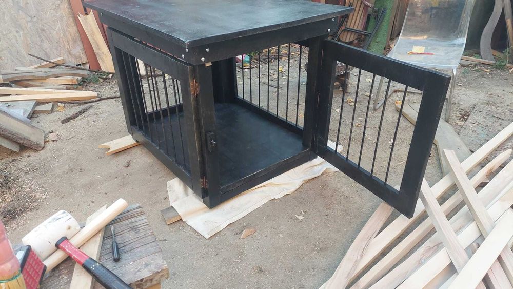 cușcă - masă transformabilă din stejar masiv pentru câini talie mare