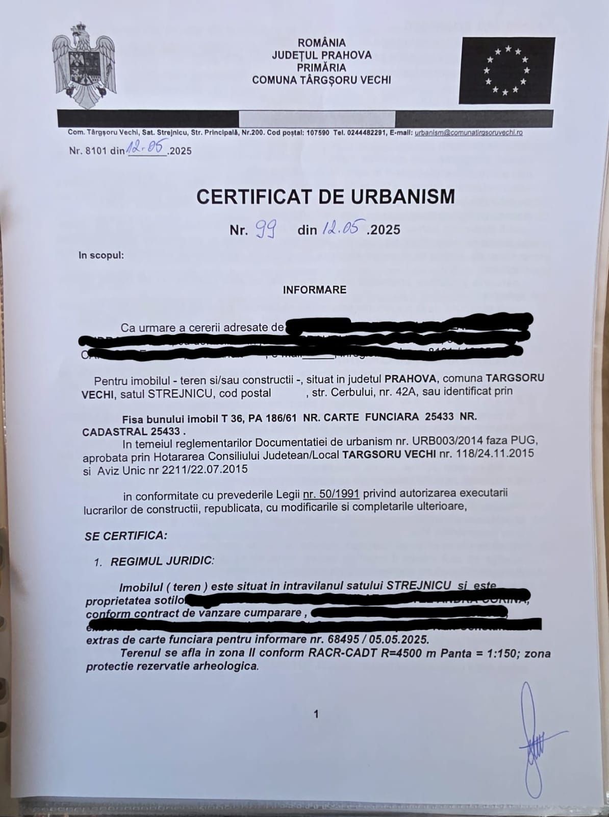 Vanzare teren comuna Târgșoru Vechi, sat Strejnicu, Prahova