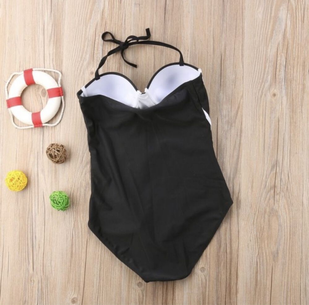 Costum de baie intreg negru dantela alba Push Up stil Victoria