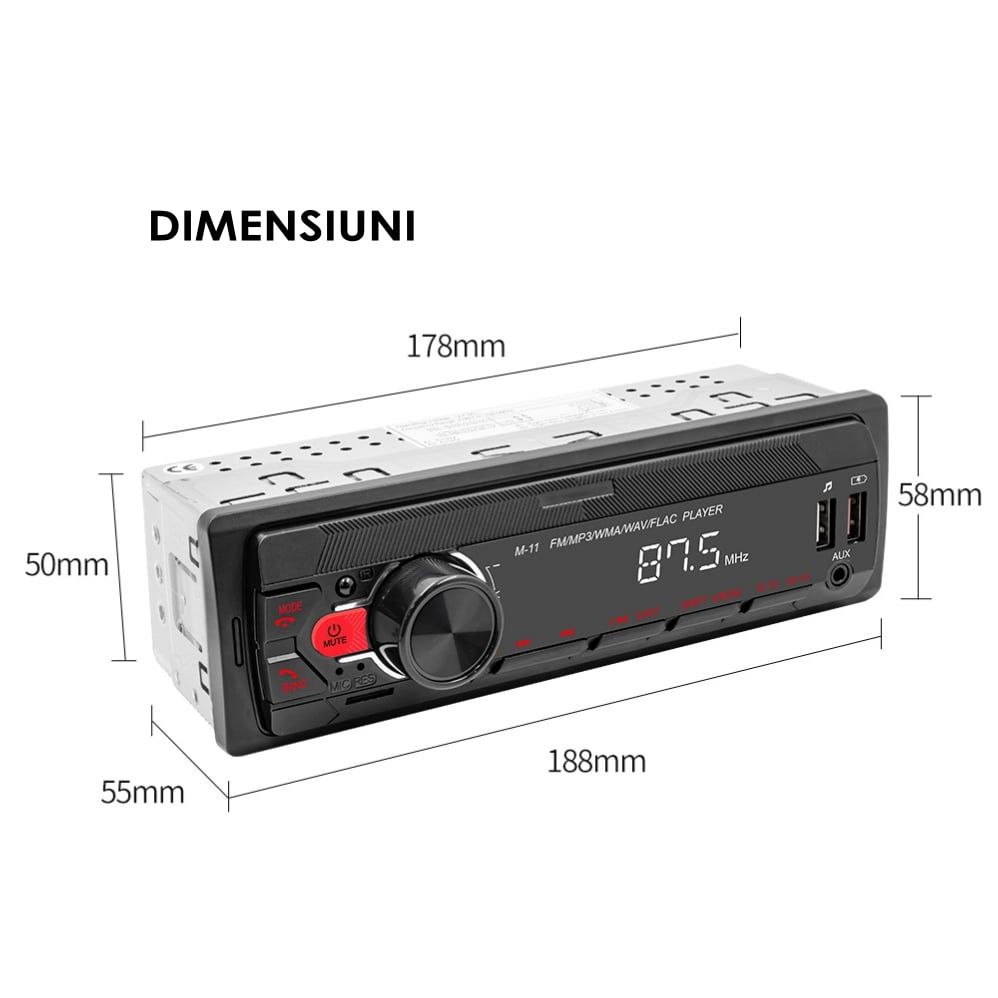 Radio Casetofon MP3 Player auto 1DIN, USB, Bluetooth 5.0