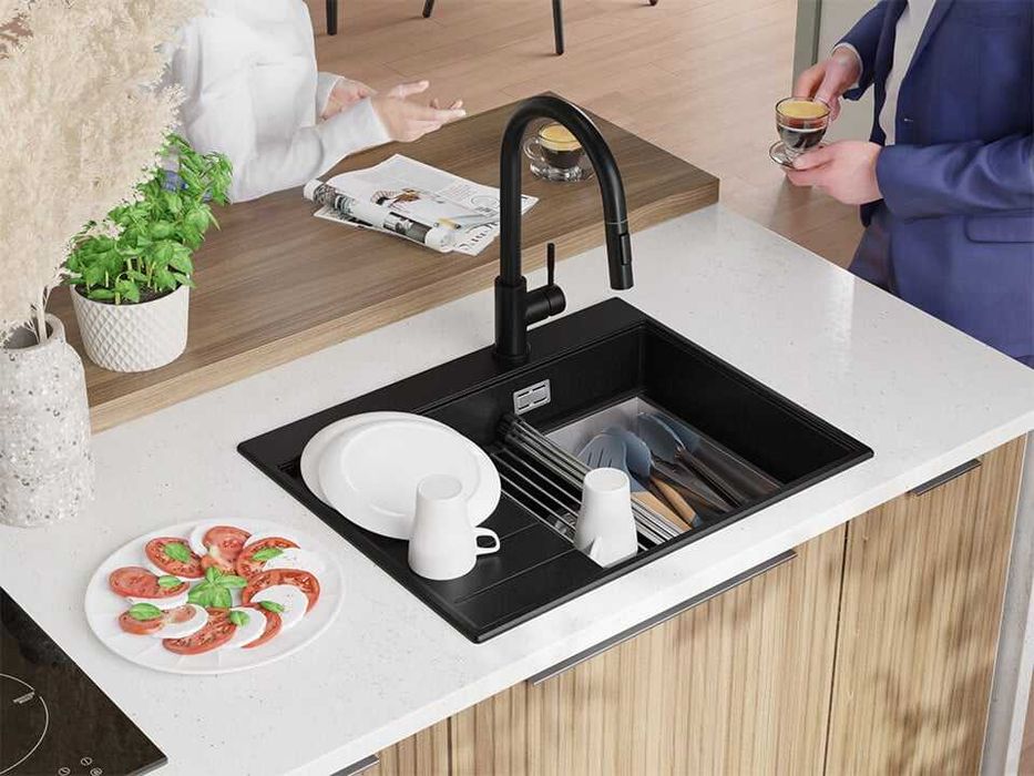 Черна гранитна кухненска мивка Сидни 620-45 Ergo Multilevel 620х500