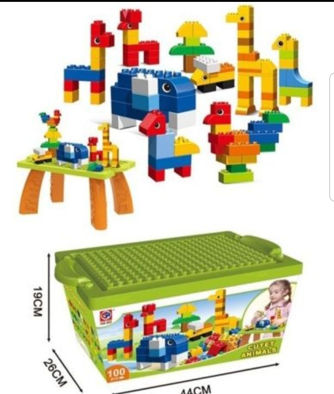 Set masa si cutie cu 100 cuburi de constructie tip Duplo NOU