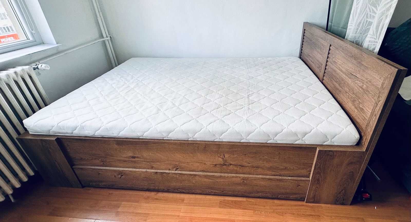 Cadru pat MANDERUP 140x200 stejar salbatic, cu somiera si saltea