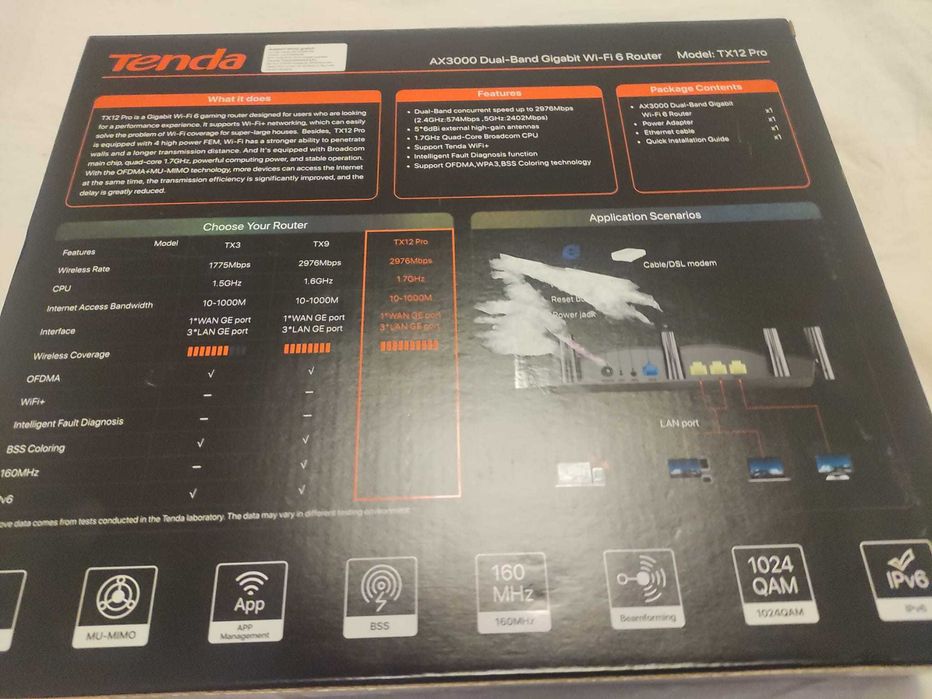Router  Tenda TX12 PRO, AX3000, Wi-Fi 6, Gigabit Dual-Band 5 antene