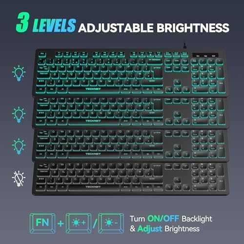 Нова Жична USB клавиатура със светлина пълноразмерна QWERTY UK за игри