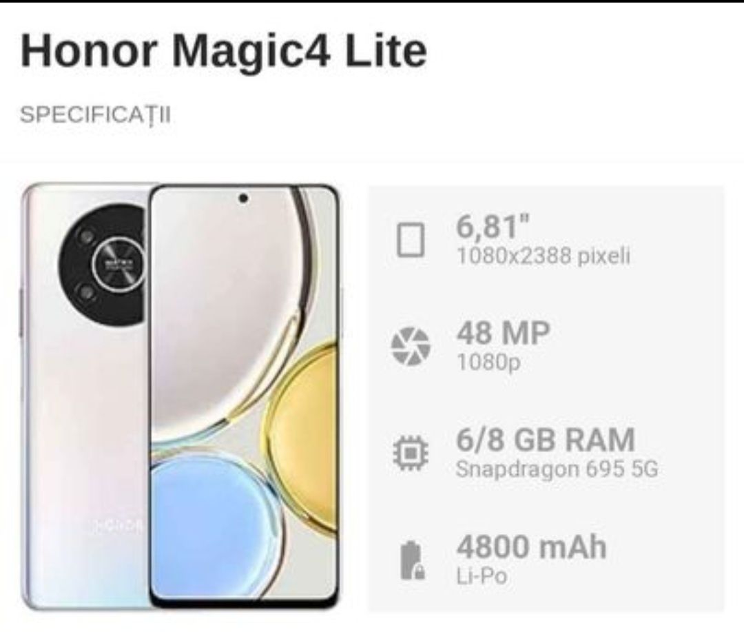Honor Magic 4 Lite 128Gb, Liber de rețea, Husa inclusa.