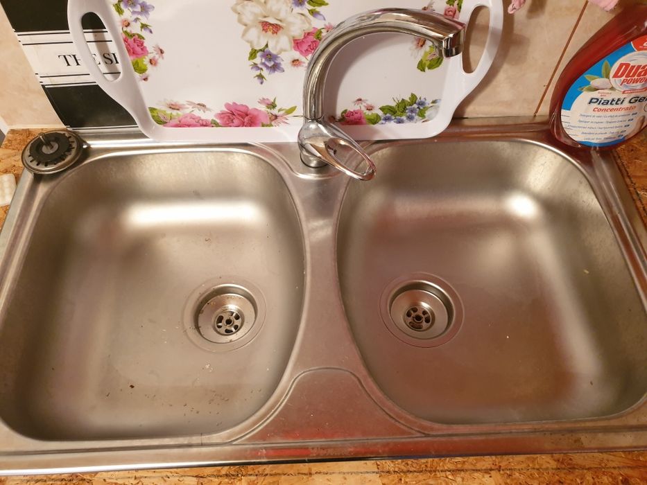 Chiuvetă inox 2 cuve, cu baterie