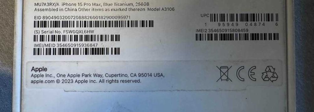 Iphone 15 PRO MAX Blue Titanium 256 GB 89% sanatate baterie