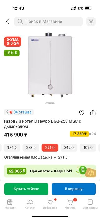 Газовый котел Daewoo DGB-250 MSC c дымоходом