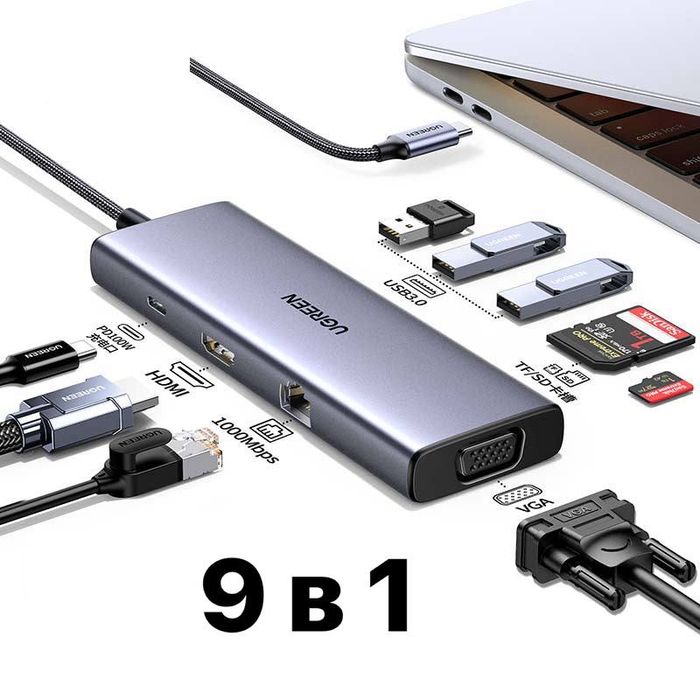 Usb hub концентратор usb Hdmi lan vga aux r45 катридер универсальный