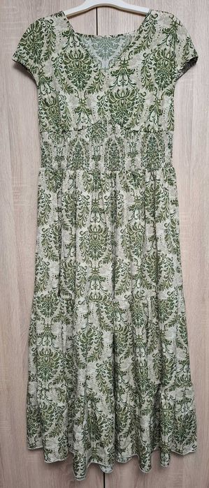 Rochie de vara, lunga, verde cu model etnic, XL-42