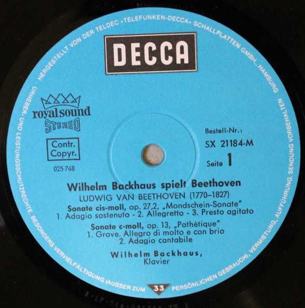 Beethoven  Wilhelm Backhaus, Бетовен Лунната Соната