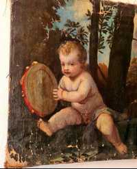 Картина.  Малко момче свирещ с тонбура Виена 17 - 18-ти век.