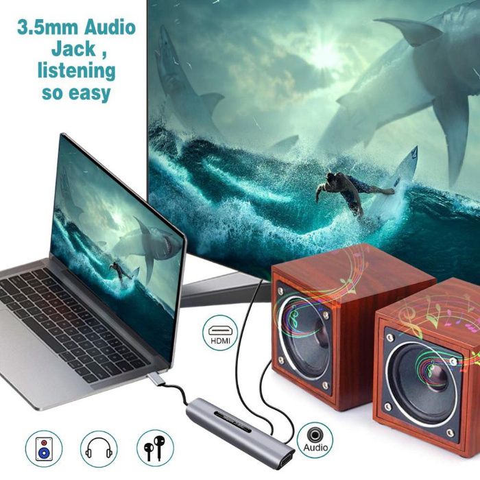 9in1 Convertor USB-C tip C la HDMI, VGA, USB 3.0, USB-C, Cititor card