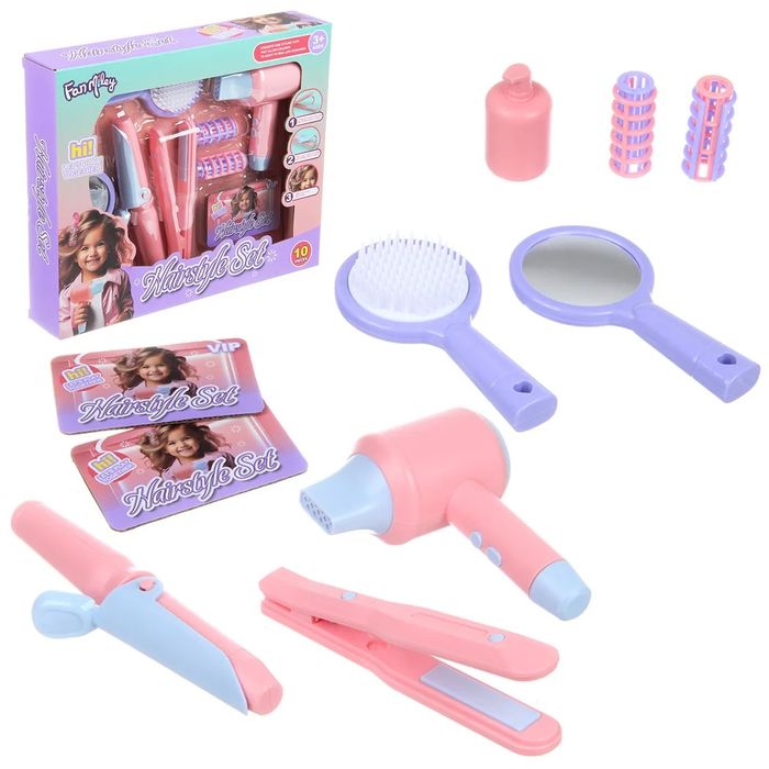Детски Комплект за фризьорство сешоар, преса за коса и маши, 11 части