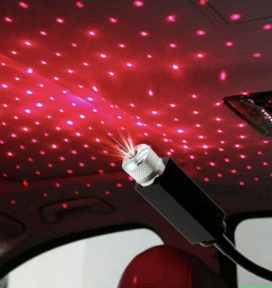 Proiector cu lumina laser ambientala cu stelute, cu USB universal ROSU