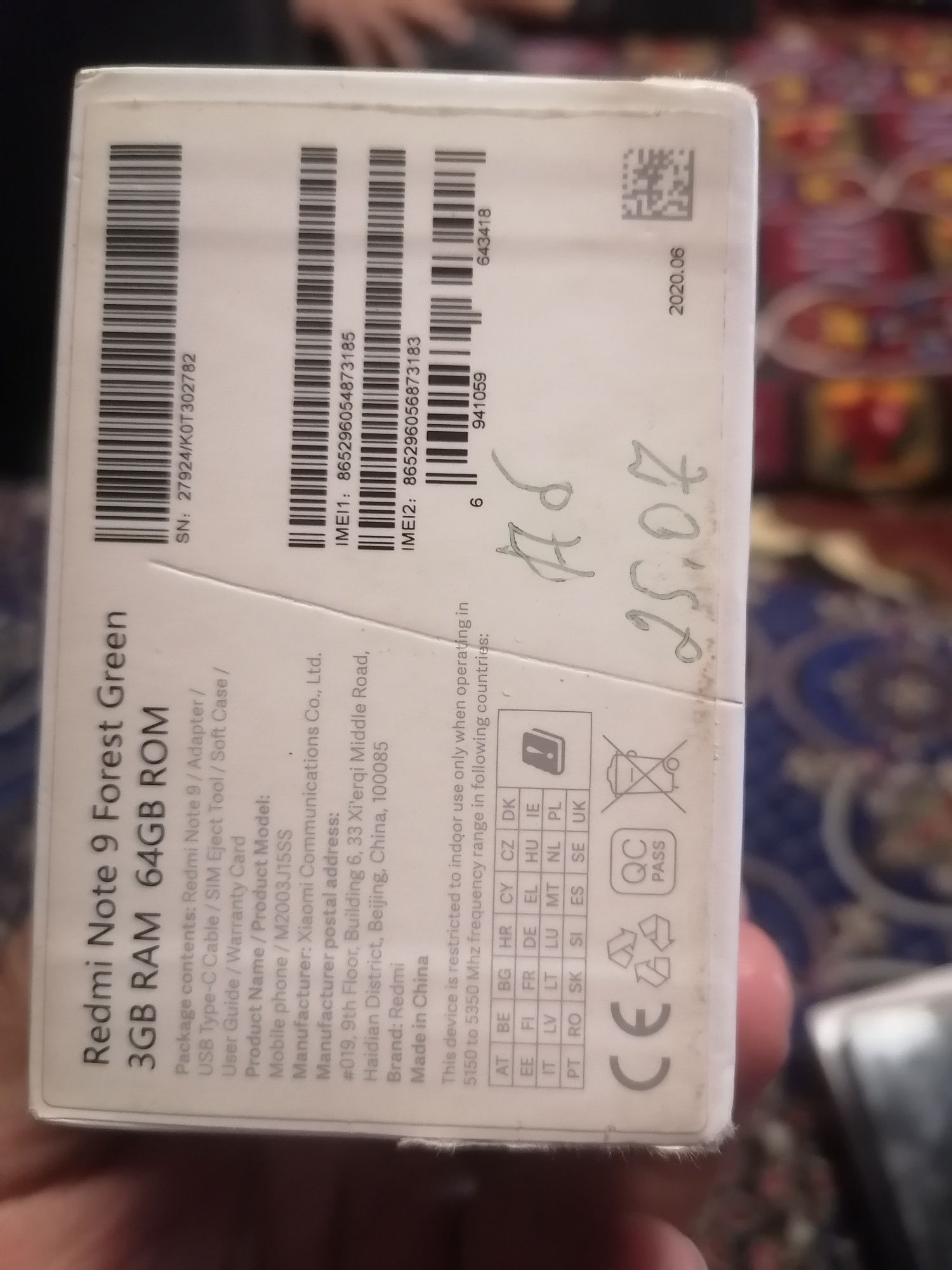 REDMI NOT 9 BOR yangi karopka dakument