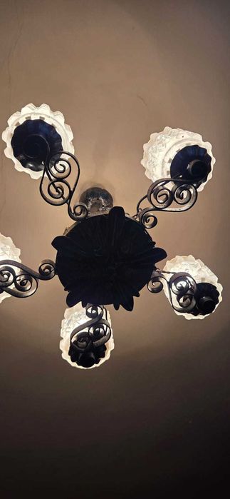 Lustra din fier forjat + sticla vintage