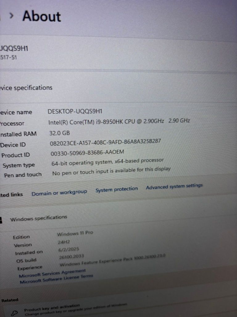 Laptop Acer i9 8950hk 8 GB video 32 ram