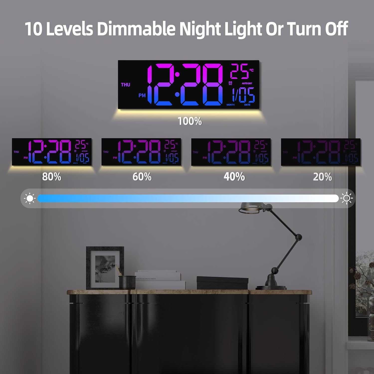 16" LED дигитален стенен часовник, дистанционно, температура, дата