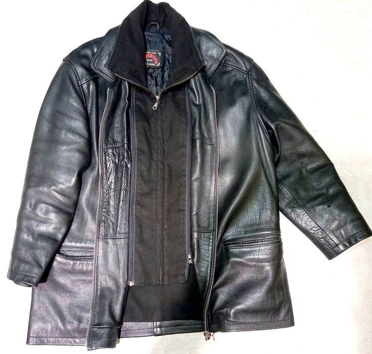 Мъжка черна кожена шуба/яке