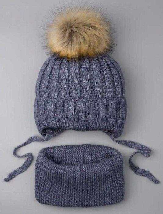 Шапка детская зимняя на завязках и снуд от бренда «Ok Тор»