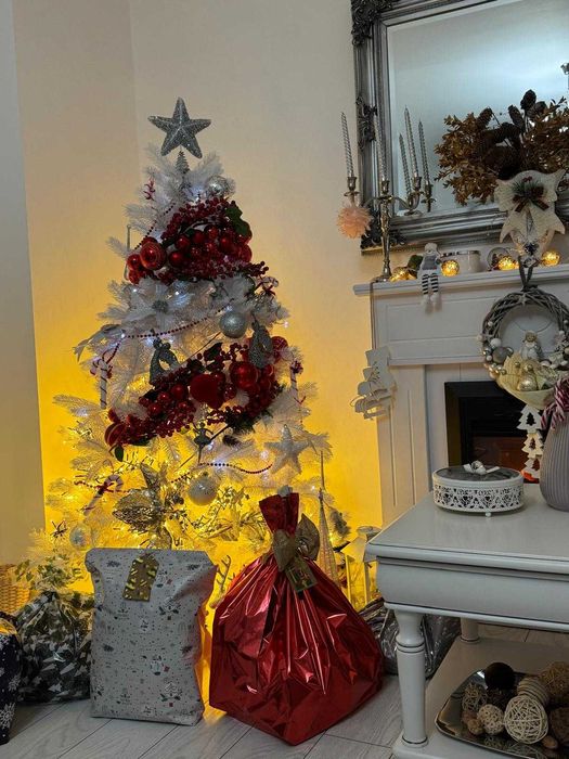 Brad Artificial 3D de Lux – Alb – 180 cm – cu Suport Inclus