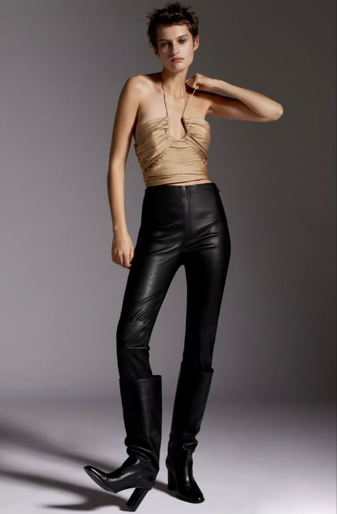 Pantaloni de piele naturala tip colanti stretch ZARA